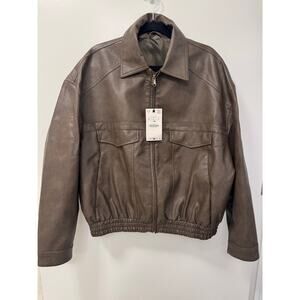 Zara Men's NWT Brown Faux Leather Zip Bomber Large